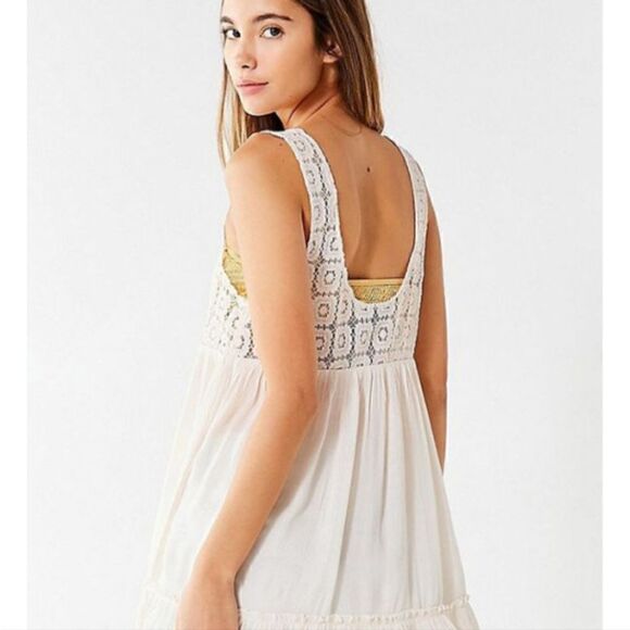 URBAN OUTFITTERS OUT FROM UNDER Thalia Tiered Slip Dress Ivory Cream S - Picture 2 of 13